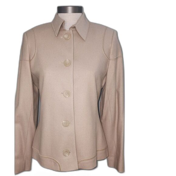 Harve Benard Jackets & Blazers - Vintage Harve Benard Beige Wool Blend Button Up Blazer Size 6